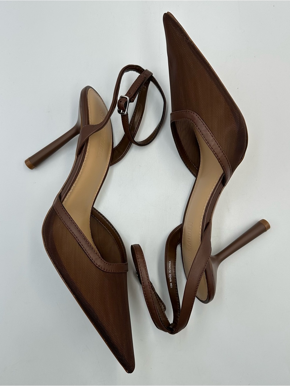 Steve Madden Alliance-M Brown Leather Mesh Heel Womens 10M Ankle Strap Cushion - Picture 9 of 12